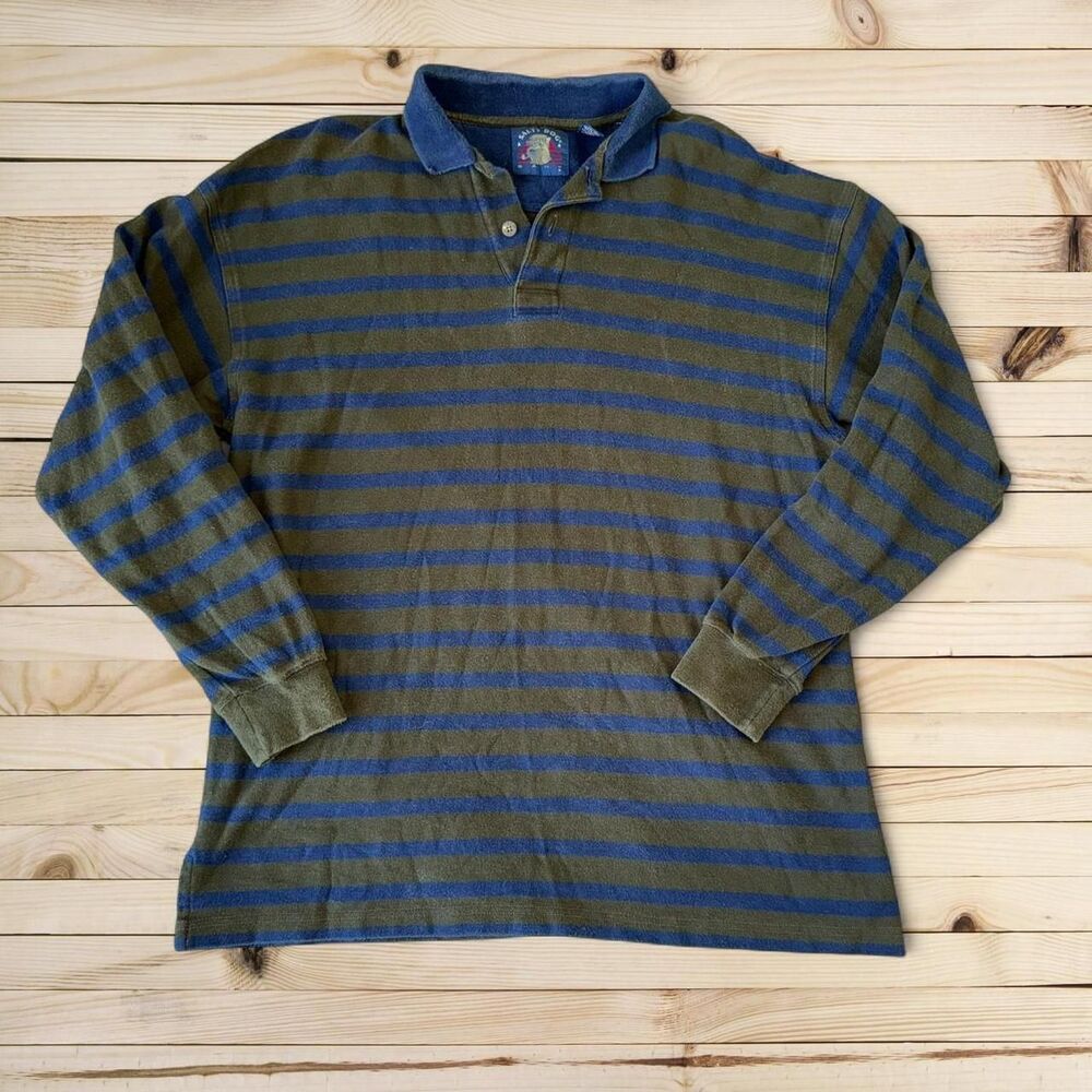 Salty Dog Gant Mens Striped Polo Shirt Blue Green Long Sleeve Size L